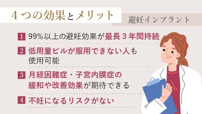 避妊インプラントのメリット4つ